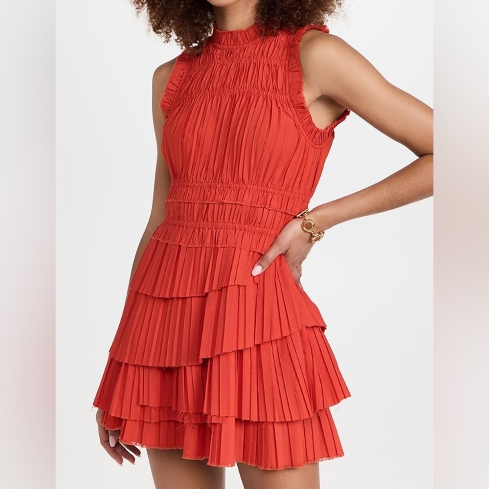 Red pleated mini dress